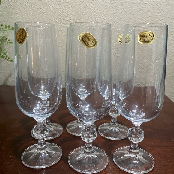 Other - Vintage, Set of 6, Bohemia Crystal Champagne Flutes in the Claudia Pattern